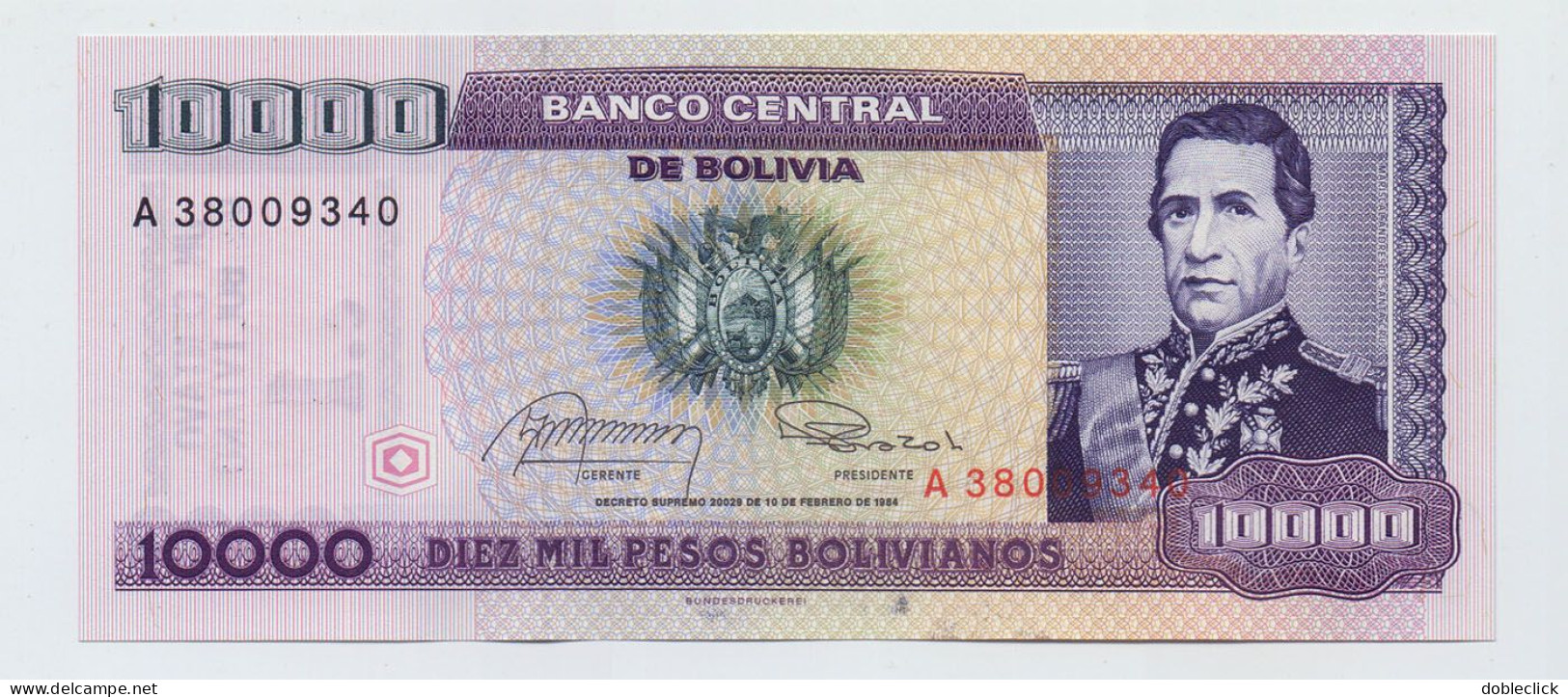 BOLIVIA - 1c ON 10000 PESOS BOLIVIANOS P-195 - 1987 UNC - Bolivie