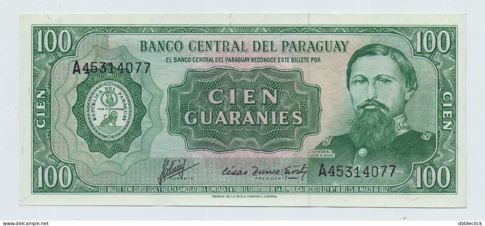 PARAGUAY - 100 GUARANIES COLMAN ROMEO P-205 - 1982 UNC - Paraguay