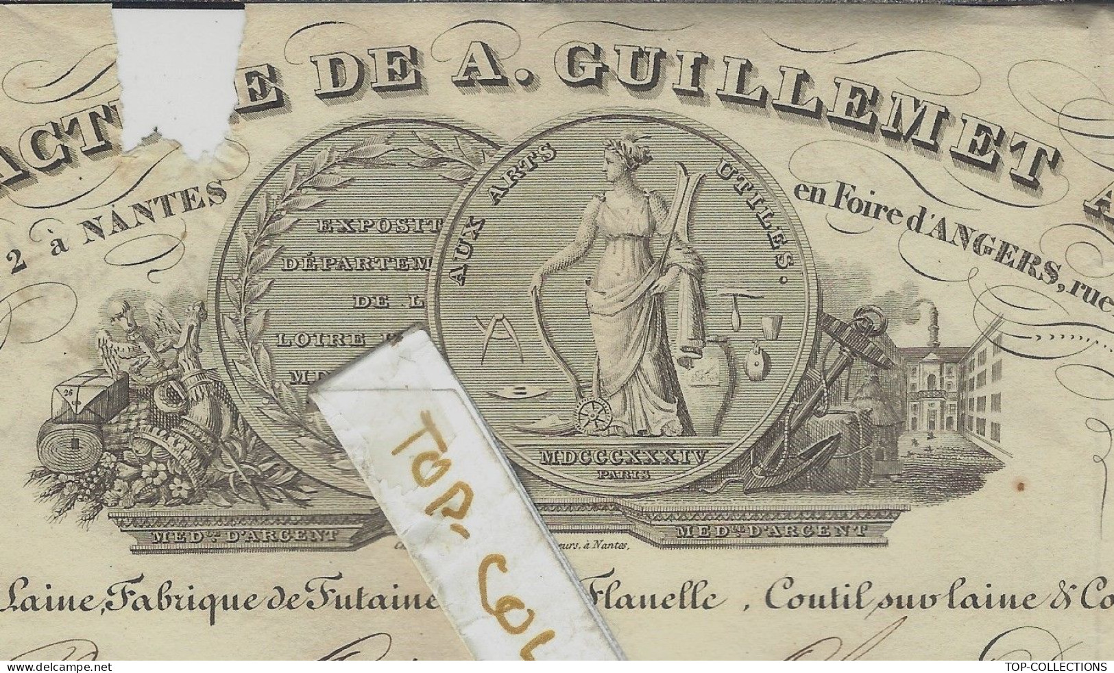 1838 SUPERBE ENTETE FACTURE Guillemet Ainé  Nantes Filature Coton Laine > Borreau Guerineau Chatellerault Vienne V.HIST. - 1800 – 1899