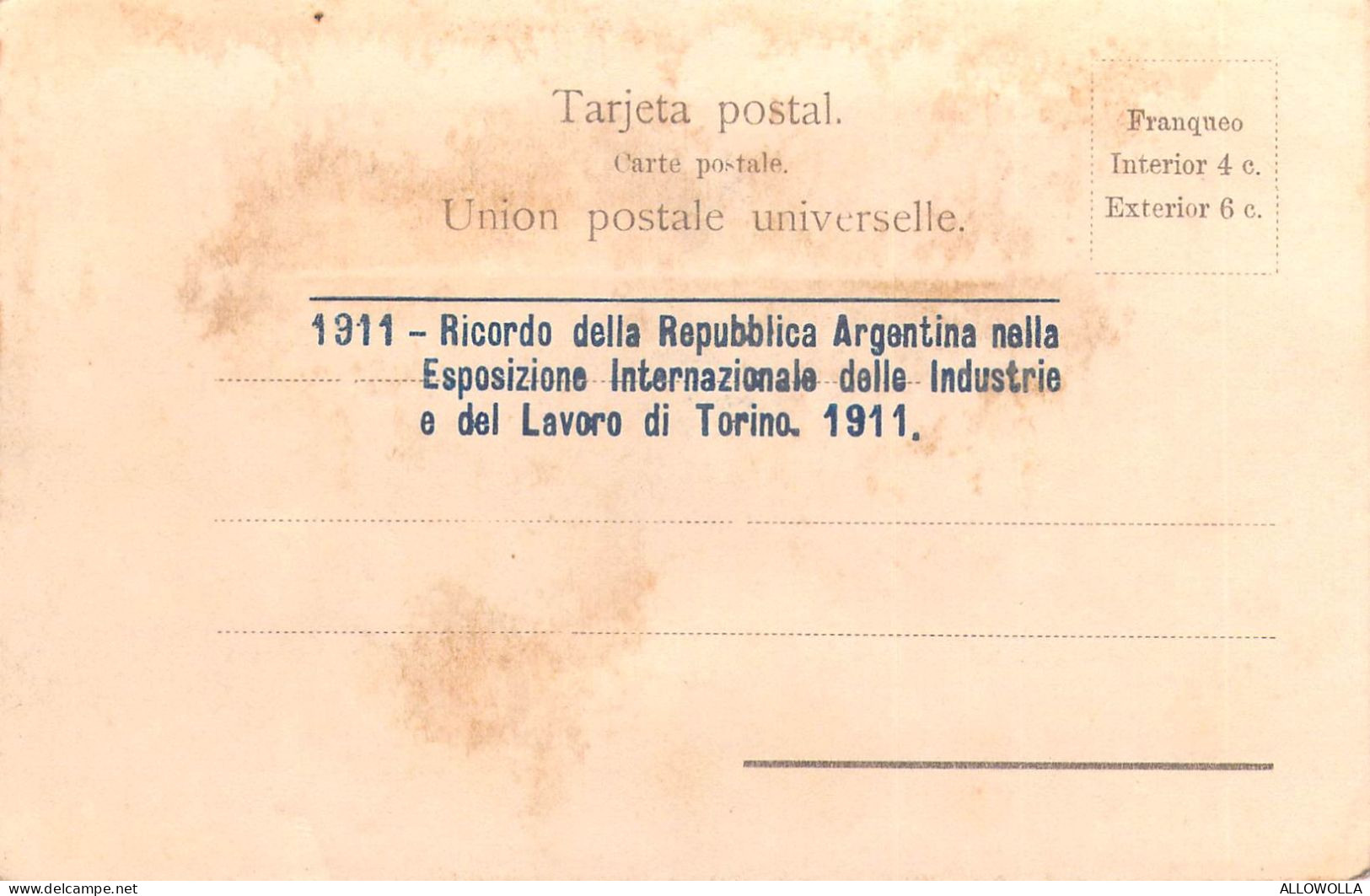 24205 "1911-RICORDO DELLA REPUBBL. ARGENTINA -ESP. INTERN. DELLE INDUSTRIE E DEL LAVORO-TO1911"VERA FOTO-CART. NON SPED. - Exhibitions