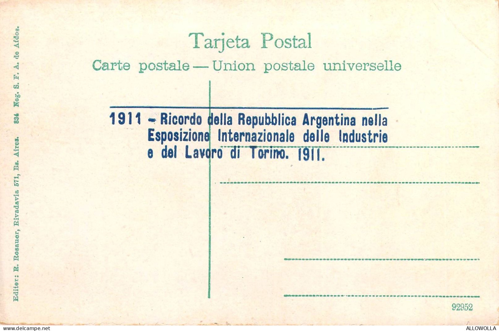 24206 "1911-RICORDO DELLA REPUBBL. ARGENTINA -ESP. INTERN. DELLE INDUSTRIE E DEL LAVORO-TO1911"VERA FOTO-CART. NON SPED. - Expositions