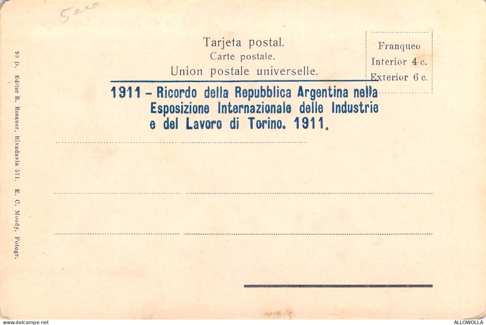 24207 "1911-RICORDO DELLA REPUBBL. ARGENTINA -ESP. INTERN. DELLE INDUSTRIE E DEL LAVORO-TO1911"VERA FOTO-CART. NON SPED. - Expositions