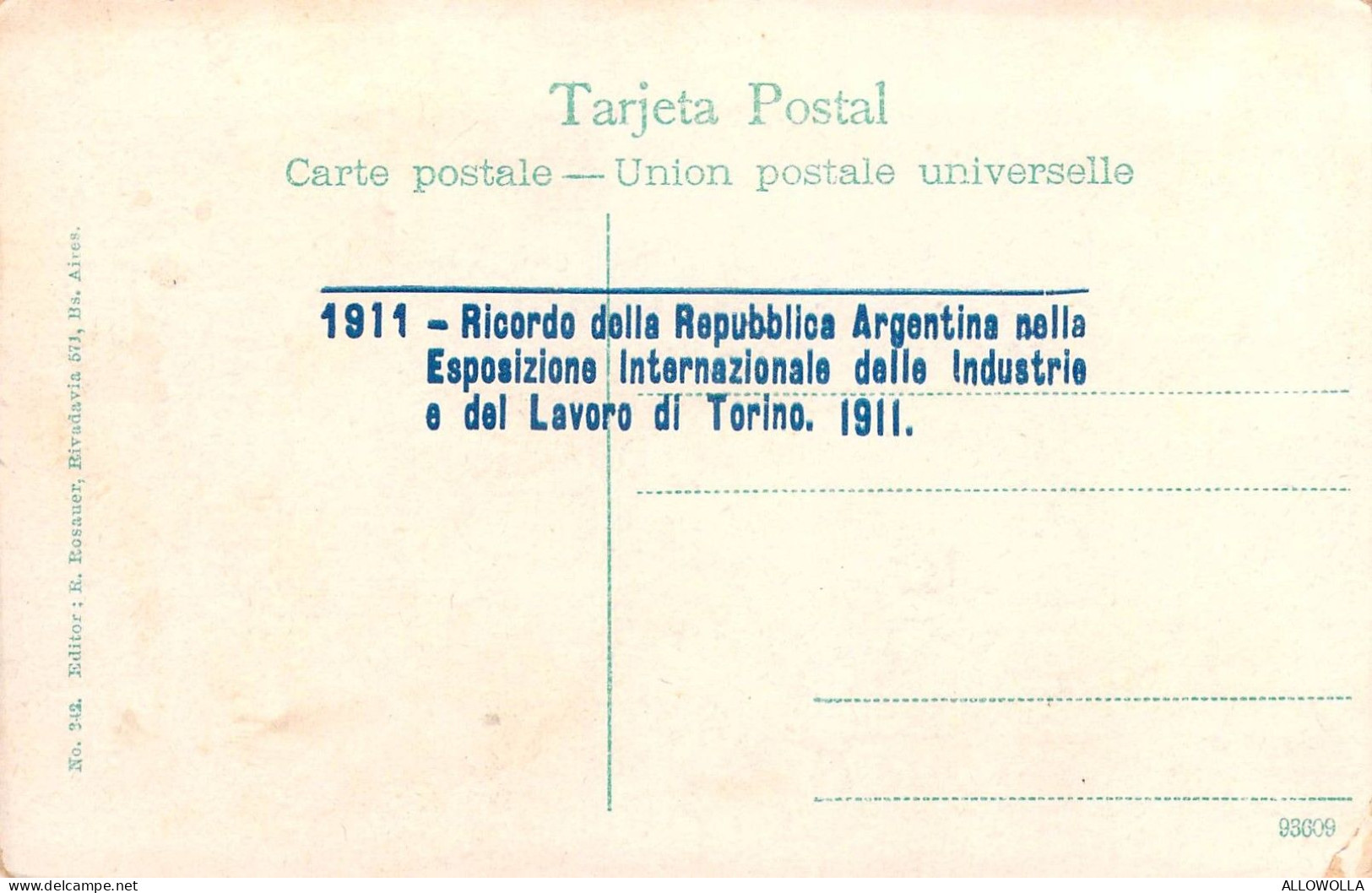 24207 "1911-RICORDO DELLA REPUBBL. ARGENTINA -ESP. INTERN. DELLE INDUSTRIE E DEL LAVORO-TO1911"VERA FOTO-CART. NON SPED. - Mostre, Esposizioni