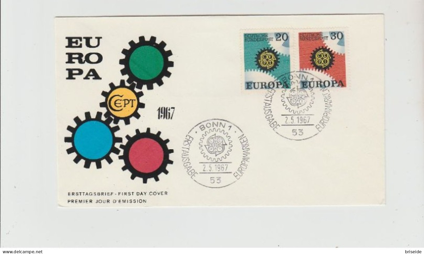 1967 N.1 BUSTA EUROPA CEPT PREMIER JOUR D'EMISSION FIRST DAY COVER ERSTTAGSBRIEF 1°GIORNO EMISSIONE DEUTSCHE BUNDESPOST - 1967
