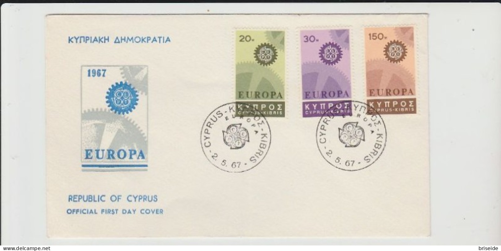1967 N.1 BUSTA EUROPA CEPT PREMIER JOUR D'EMISSION FIRST DAY COVER ERSTTAGSBRIEF 1°GIORNO EMISSIONE CYPRUS - 1967