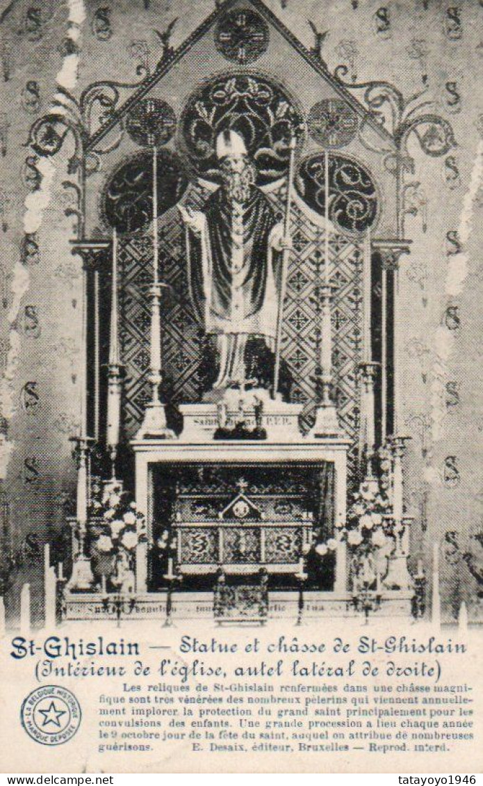 St-Ghislain  RARE Statue Et Chasse De St-Ghislain Intérieur De L'eglise Autel Latèrale Voyagé En 1913 - Saint-Ghislain