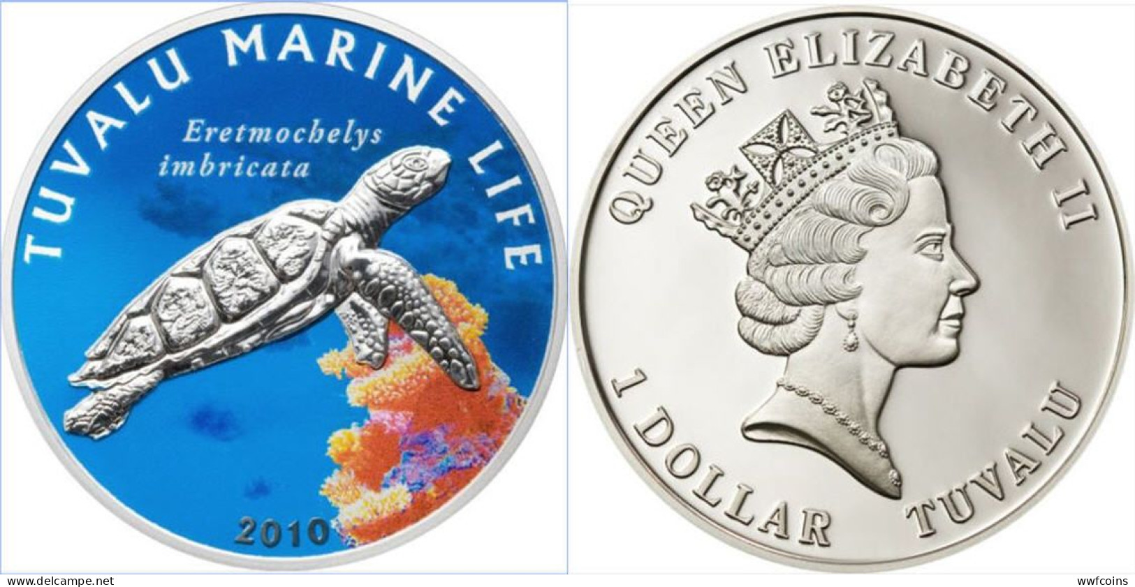 TUVALU 1 $ 2010 ARGENTO PROOF SILVER MARINE LIFE TURTLE ERETMOCHELIS IMBRICATA WILDLIFE PESO 25g. TITOLO 0,925 CONSERVAZ - Tuvalu