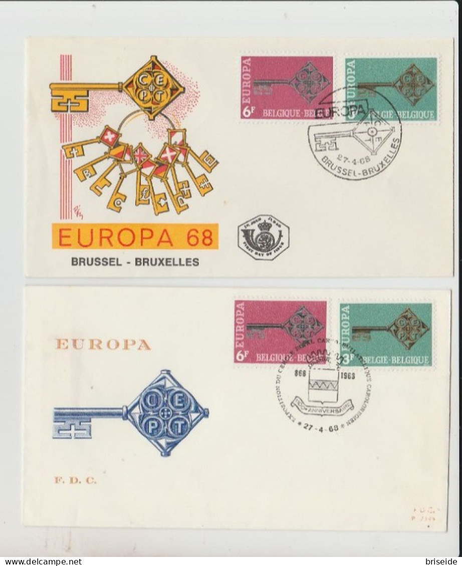 1968 N.2 BUSTE EUROPA CEPT PREMIER JOUR D'EMISSION FIRST DAY COVER ERSTTAGSBRIEF 1°GIORNO EMISSIONE BELGIQUE BELGIE - 1968