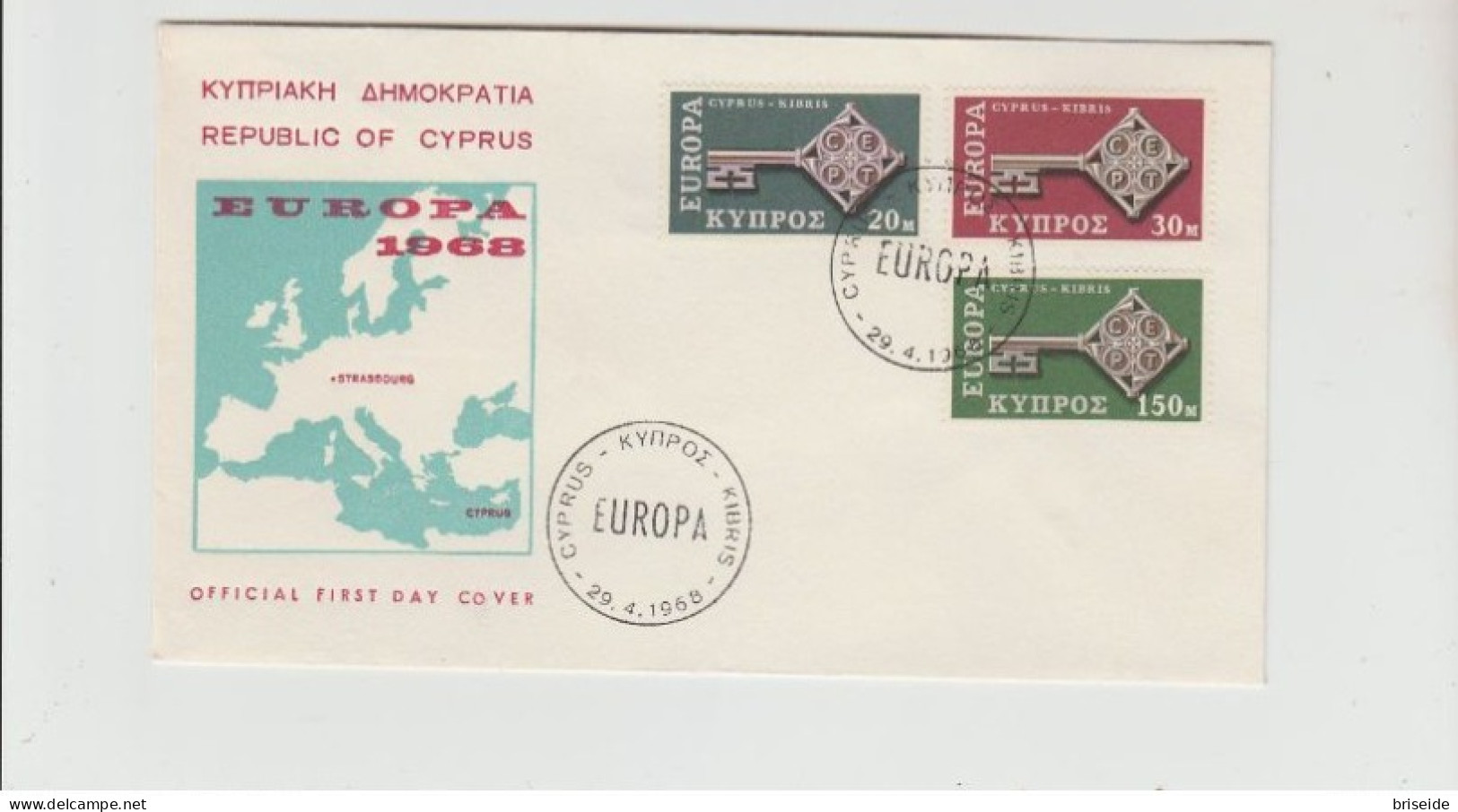 1968 N.1 BUSTA EUROPA CEPT PREMIER JOUR D'EMISSION FIRST DAY COVER ERSTTAGSBRIEF 1°GIORNO EMISSIONE CYPRUS - 1968