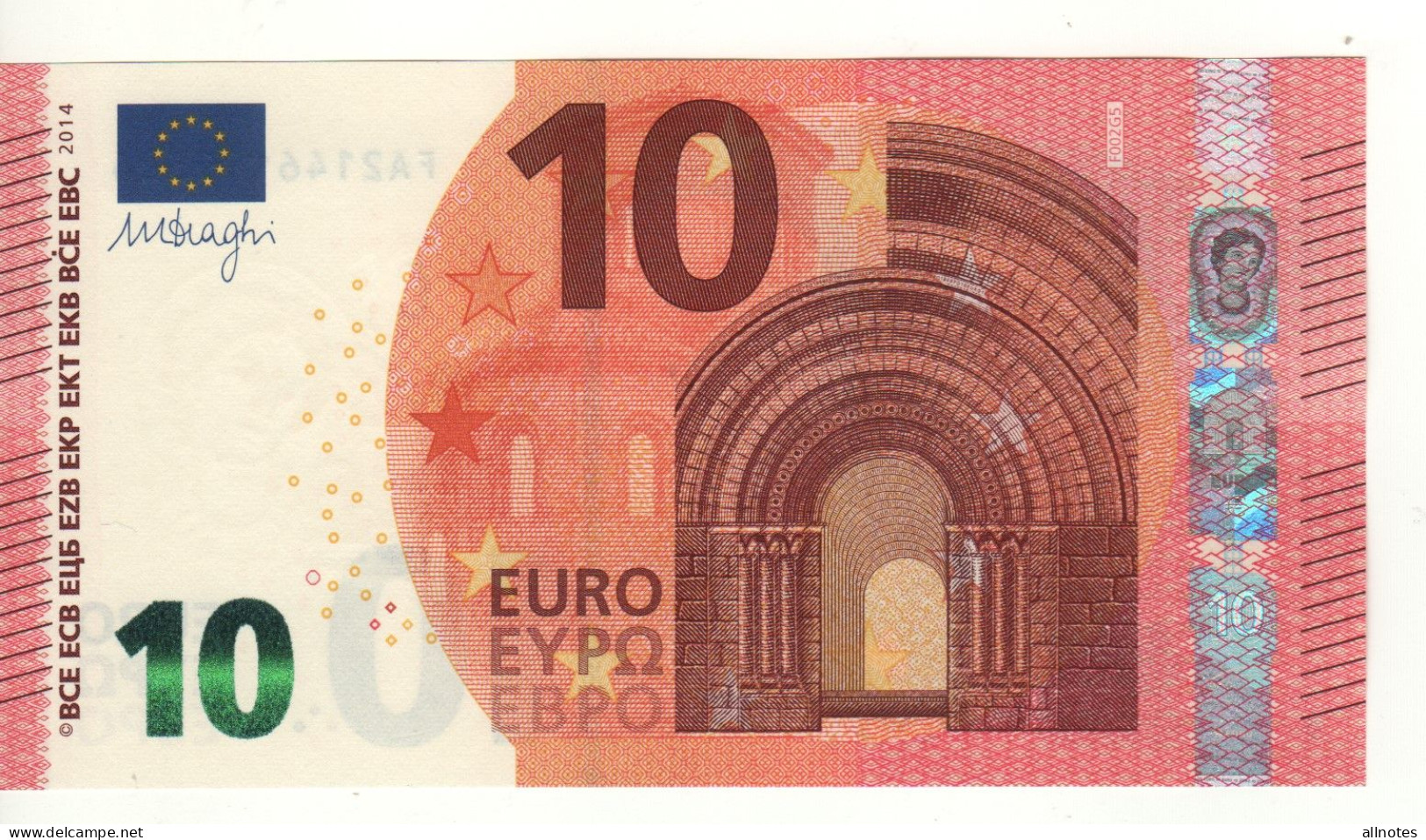 10 EURO    DRAGHI   F 002 G5    FA2146199436  /  FDS - UNC - 10 Euro