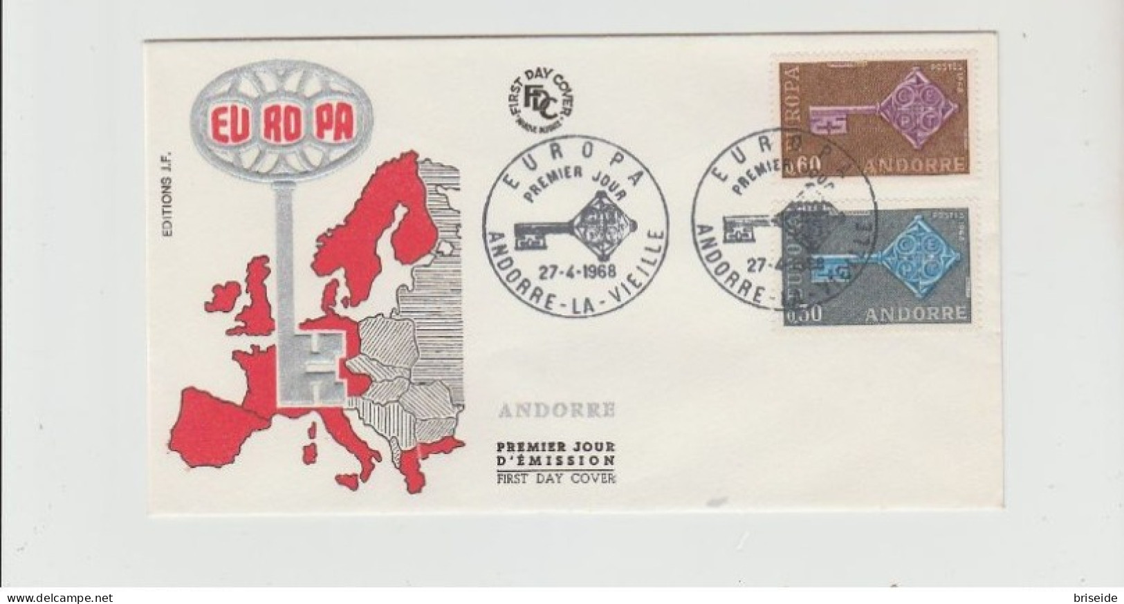 1968 N.1 BUSTA EUROPA CEPT PREMIER JOUR D'EMISSION FIRST DAY COVER ERSTTAGSBRIEF 1°GIORNO EMISSIONE ANDORRE - 1968