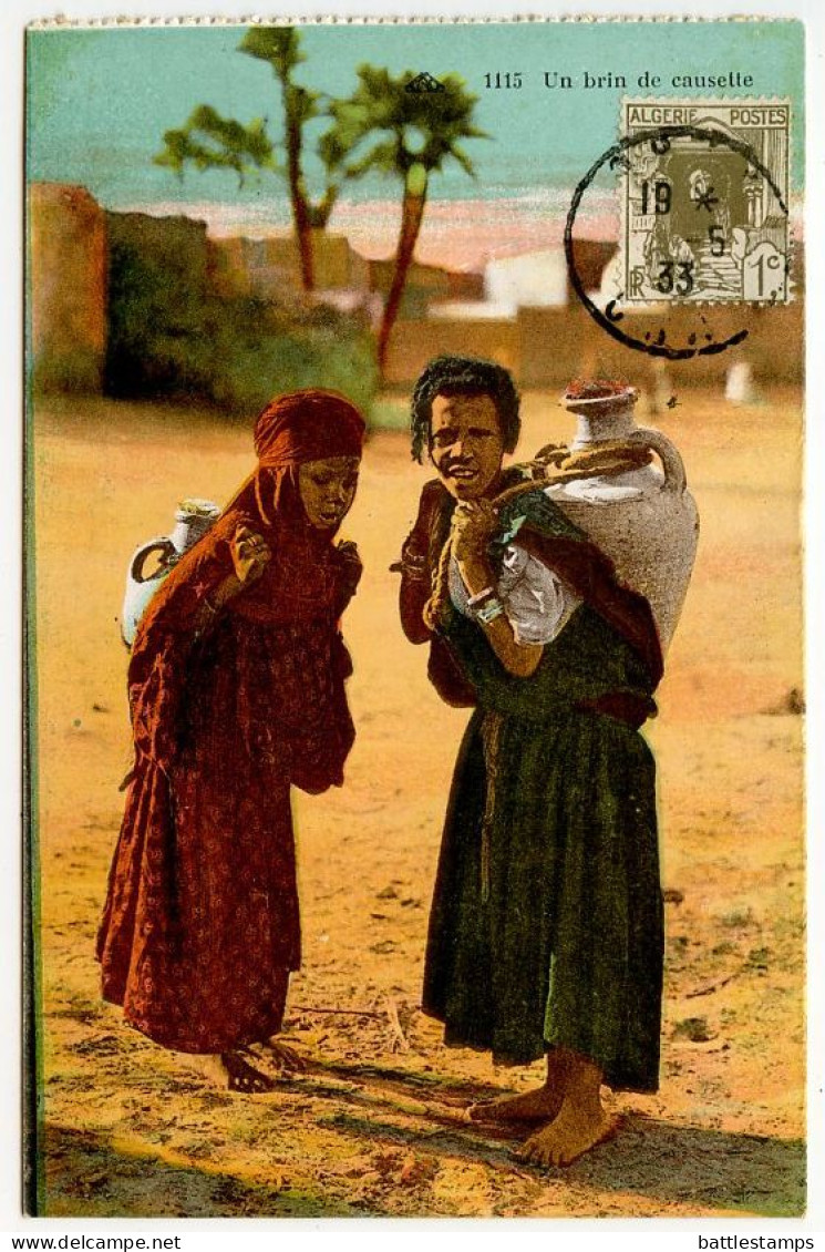 Algeria 1933 Postcard Children - Water Carriers; Scott 33 - 1c. Kasbah Street - Children