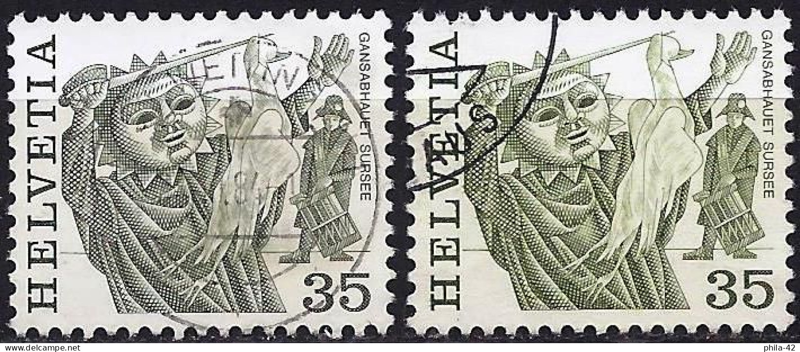 Switzerland 1977 - Mi 1103A - YT 1036 ( Regional Festival : Cutting Of The Goose, Sursee ) Two Shades Of Color - Variétés