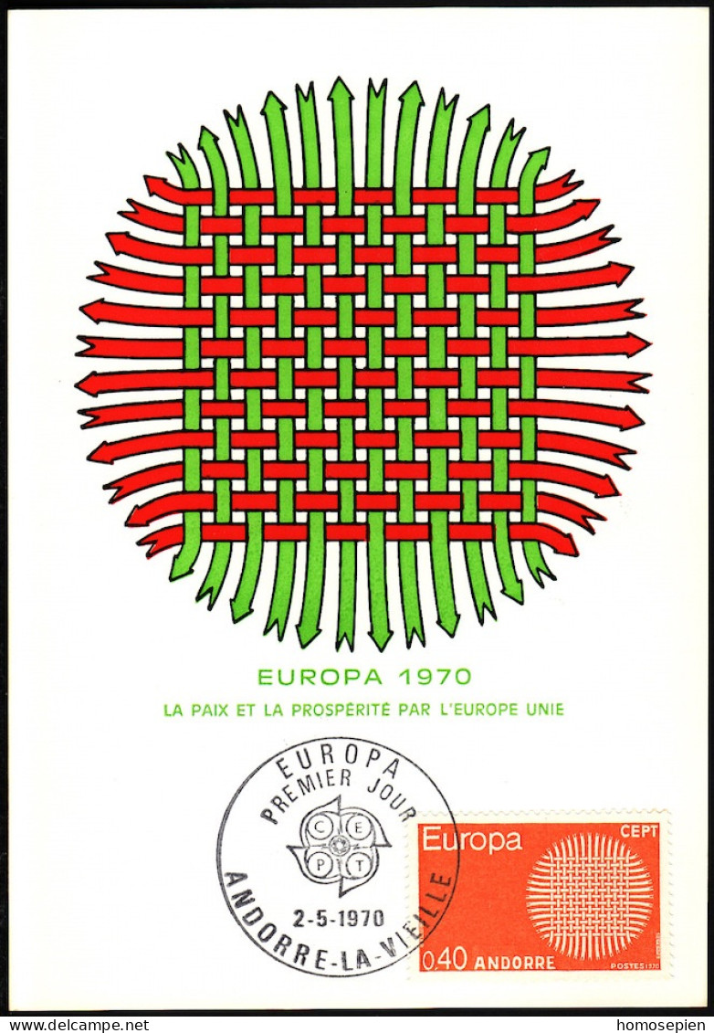 Andorre Français - Andorra CM 1970 Y&T N°202 - Michel N°MK222 - 40c EUROPA - Cartas Máxima
