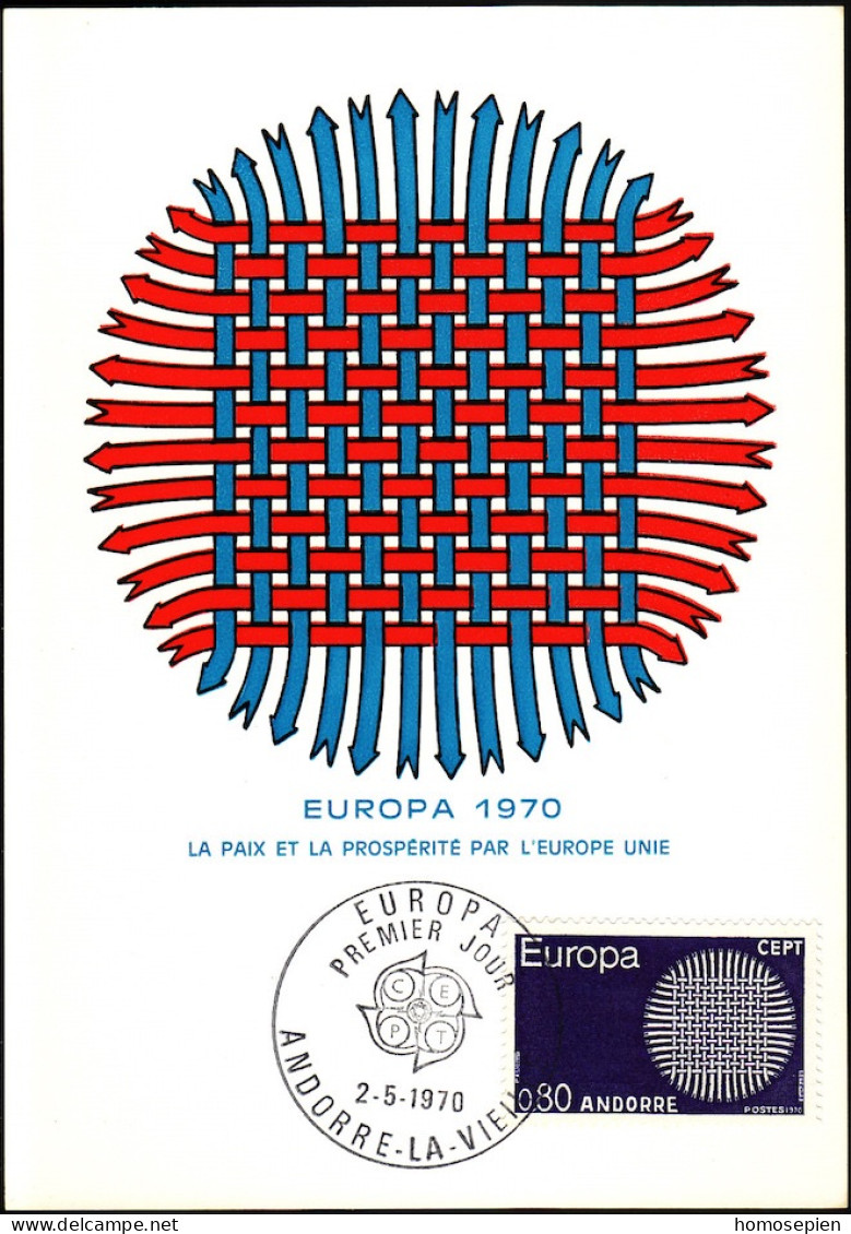 Europa CEPT 1970 Andorre Français - Andorra CM Y&T N°203 - Michel N°MK223 - 80c EUROPA - 1970