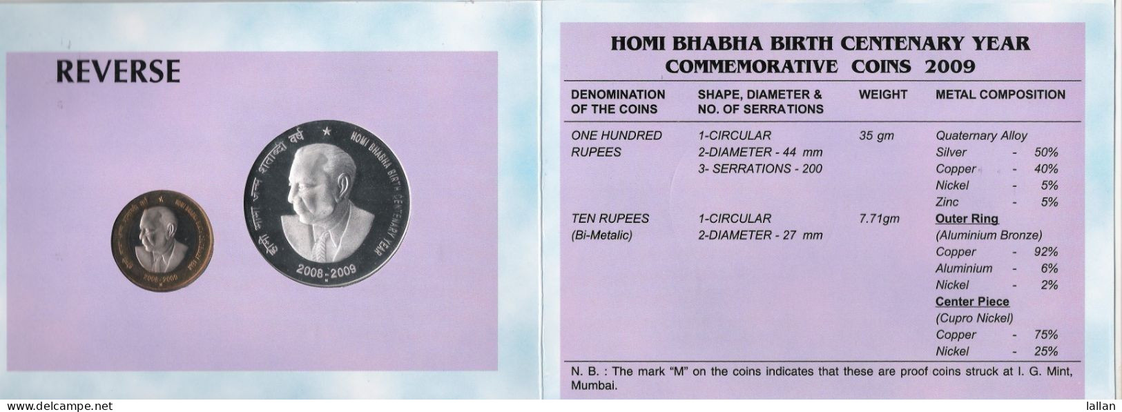 Celebrate Diwali With Silver Proof Coins In Sealed Cover, Dr. Homi Bhabha Comm., 35% Pur Silveer, 2009,FV-$25.00 - Sonstige – Asien