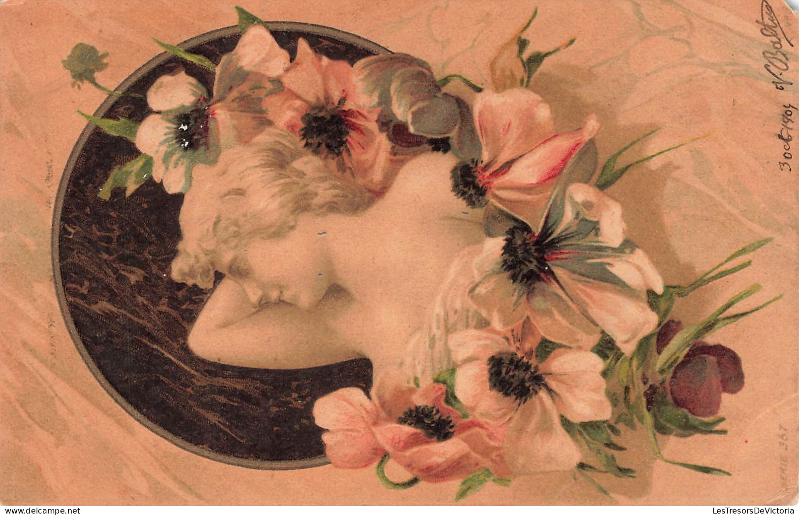 ARTS - Sculpture - Buste D'une Femme Entrourée De Fleurs - Colorisé - Carte Postale Ancienne - Skulpturen