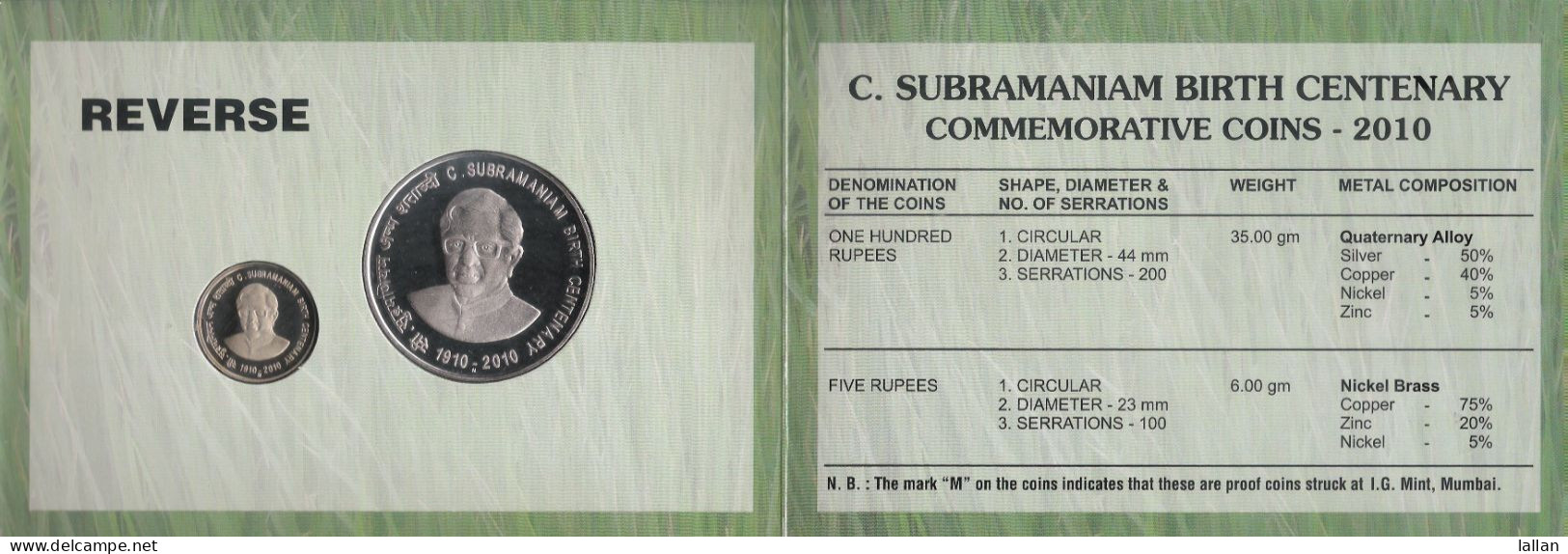 Celebrate Diwali W/ Silver Proof Coins In Sealed Cover, Cent.C. Subramanian Form Gov.RBI. 09,FV-$46.20 - Sonstige – Asien