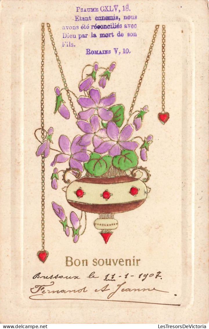 FÊTES ET VOEUX - Bon Souvenir - Fleurs Violettes Dans Un Vase - Romain V, 10 - Colorisé - Carte Postale Ancienne - Babies