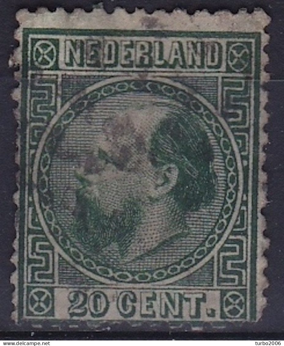1867 Koning Willem III 20 Cent Groen Tanding 13½ Kl.gaten Type II NVPH 10 II C - Gebruikt