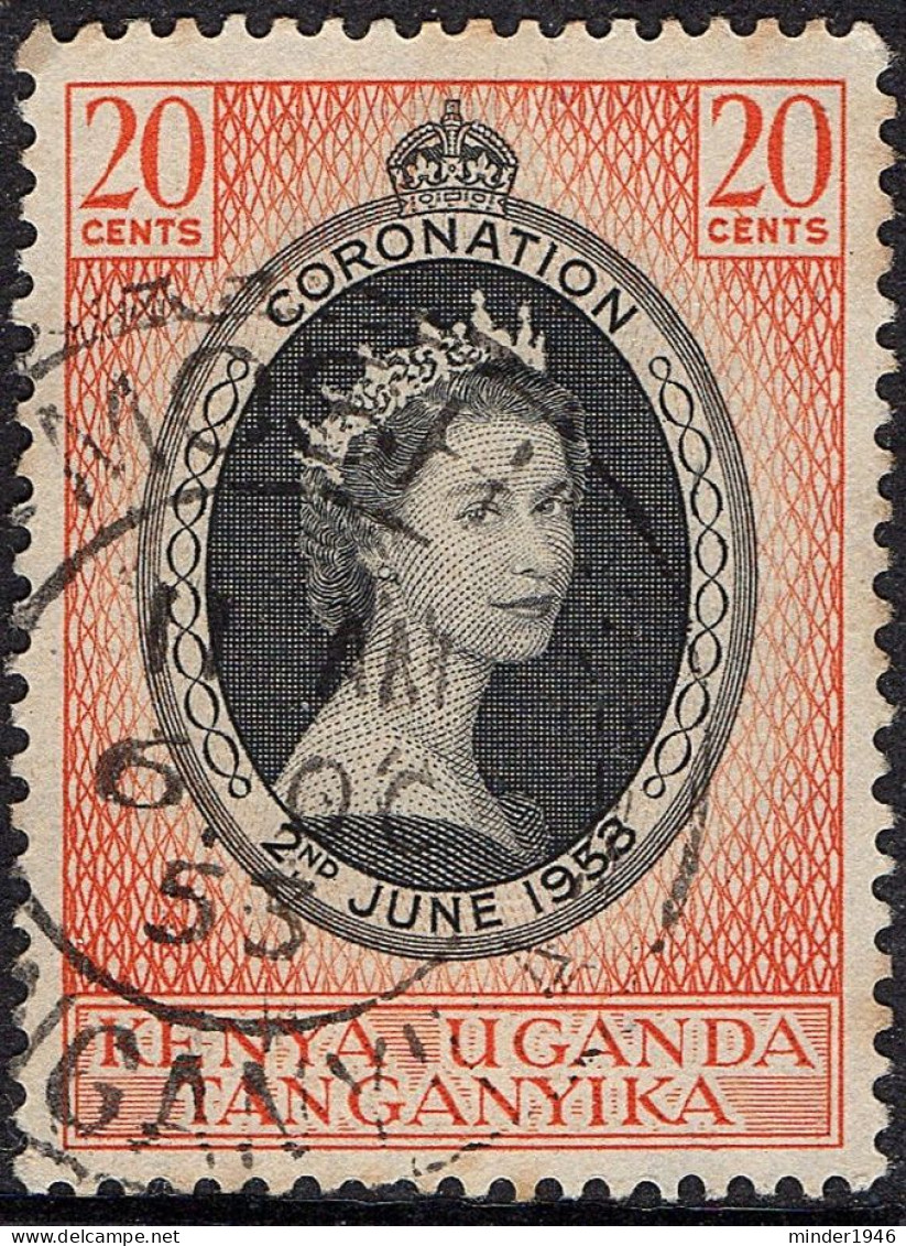 KENYA, UGANDA & TANGANYIKA 1953 QEII 20c Black & Red-Orange Coronation SG165 FU - Kenya, Uganda & Tanganyika