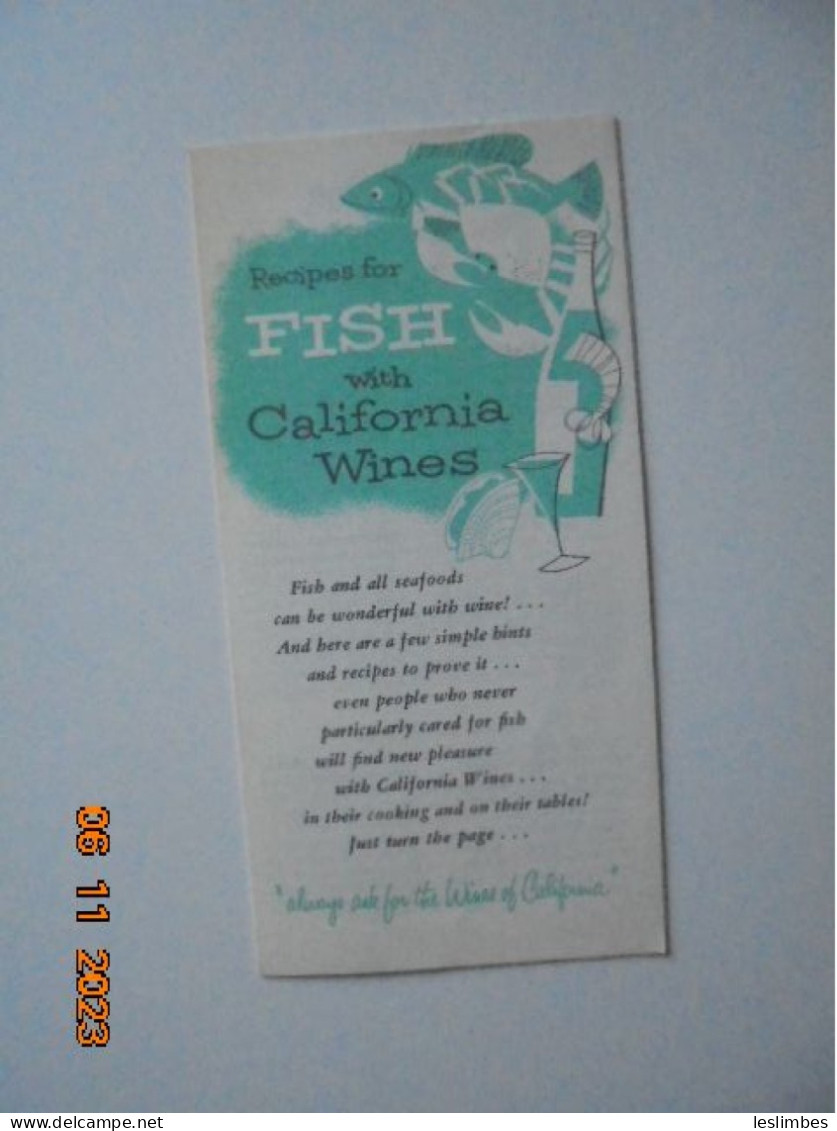 Recipes For Fish With California Wines - Wine Advisory Board 1957 - Americana