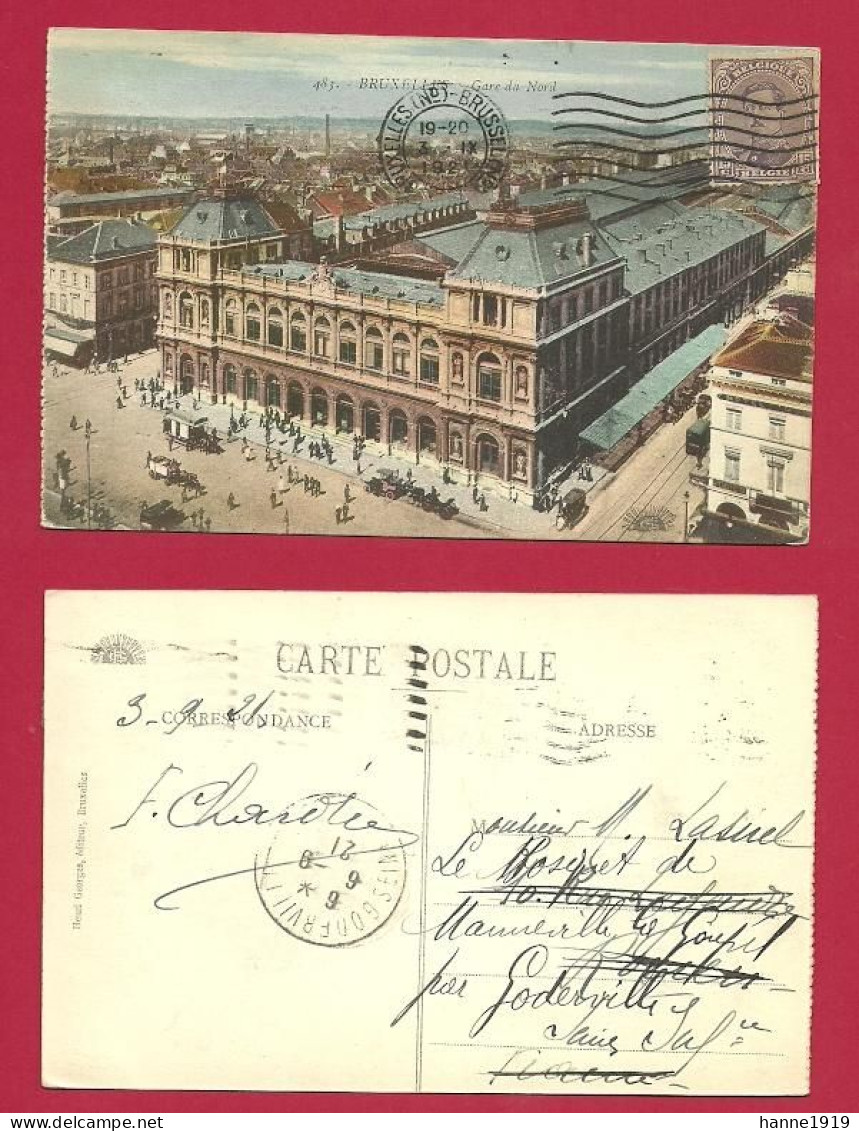 Bruxelles Gare Du Nord Brussel Noordstation Cachet 1921 Goderville Htje - Chemins De Fer, Gares