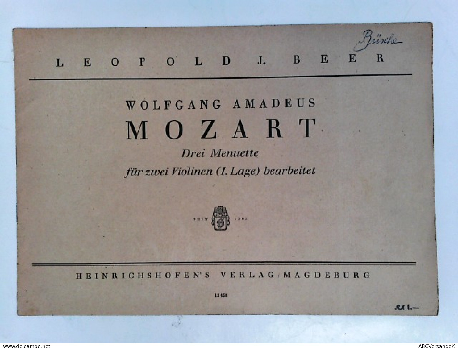 Wolfgang Amadeus Mozart. Drei Menuette Für Zwei Violinen (1. Lage) Bearbeitet. - Musique