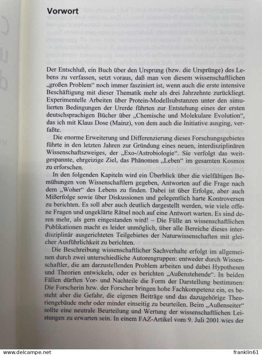 Chemische Evolution Und Der Ursprung Des Lebens. Mit 8 Farbtafeln. - Animales