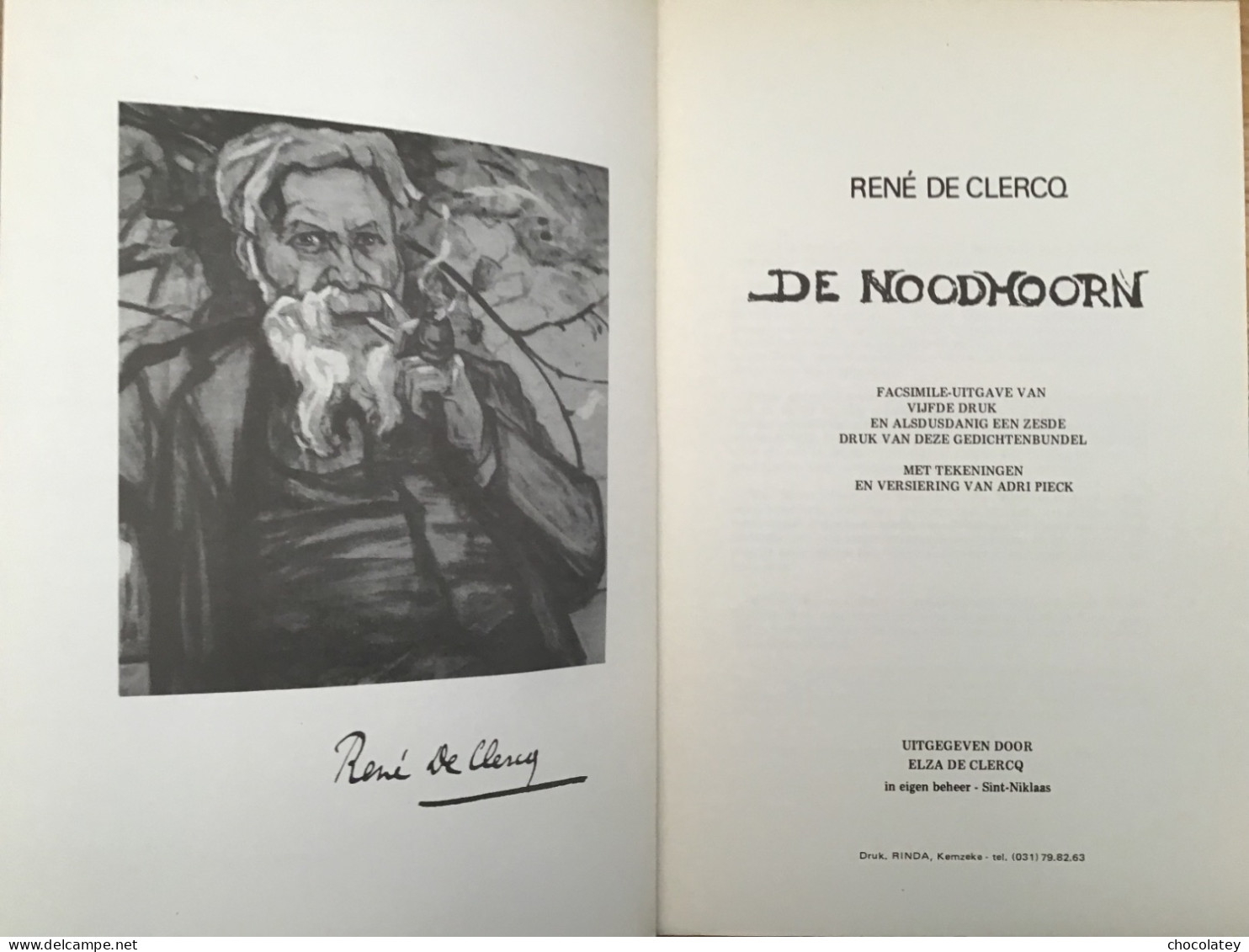 De Noodhoorn René De Clercq Vlaamse Beweging Facsimile Vijfde Druk Gesigneerd Elza De Clercq - Poetry