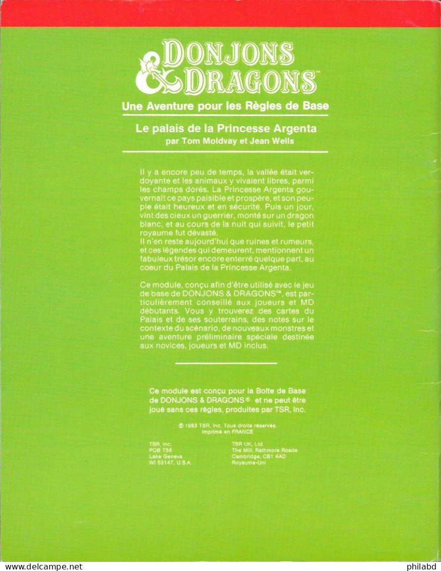 D&D Scénario B3 - Le Palais De La Princesse Argenta - TSR - 1983 TB - Dungeons & Dragons