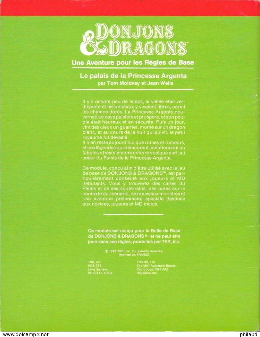 D&D Scénario B3 - Le Palais De La Princesse Argenta - TSR - 1983 TB - Donjons & Dragons