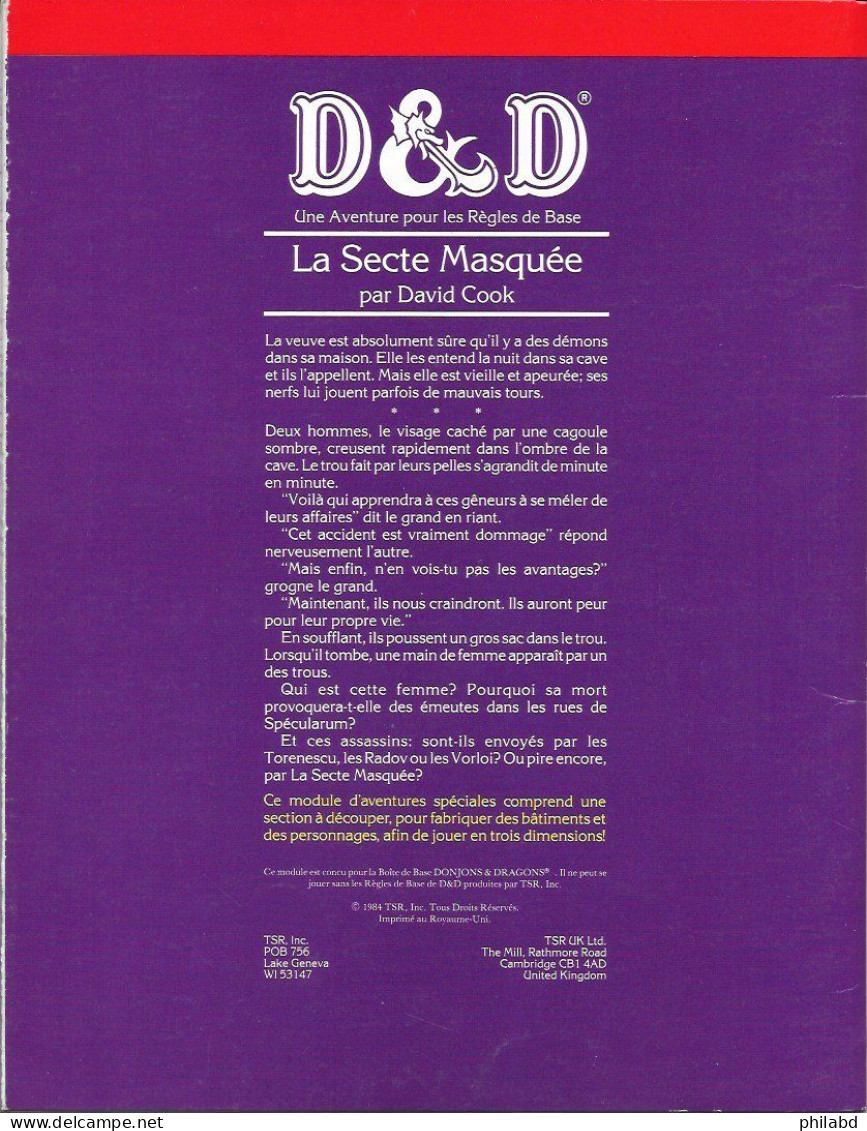 D&D Scénario B6 - La Secte Masquée - TSR - 1984 TB - Donjons & Dragons