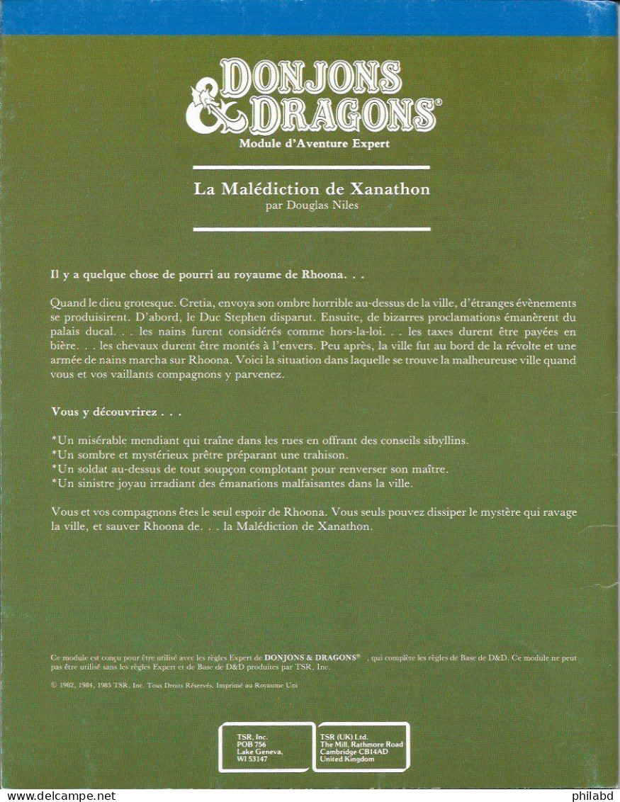 D&D Scénario X3 - La Malédiction De Xanathon - TSR - 1985 TB - Dungeons & Dragons