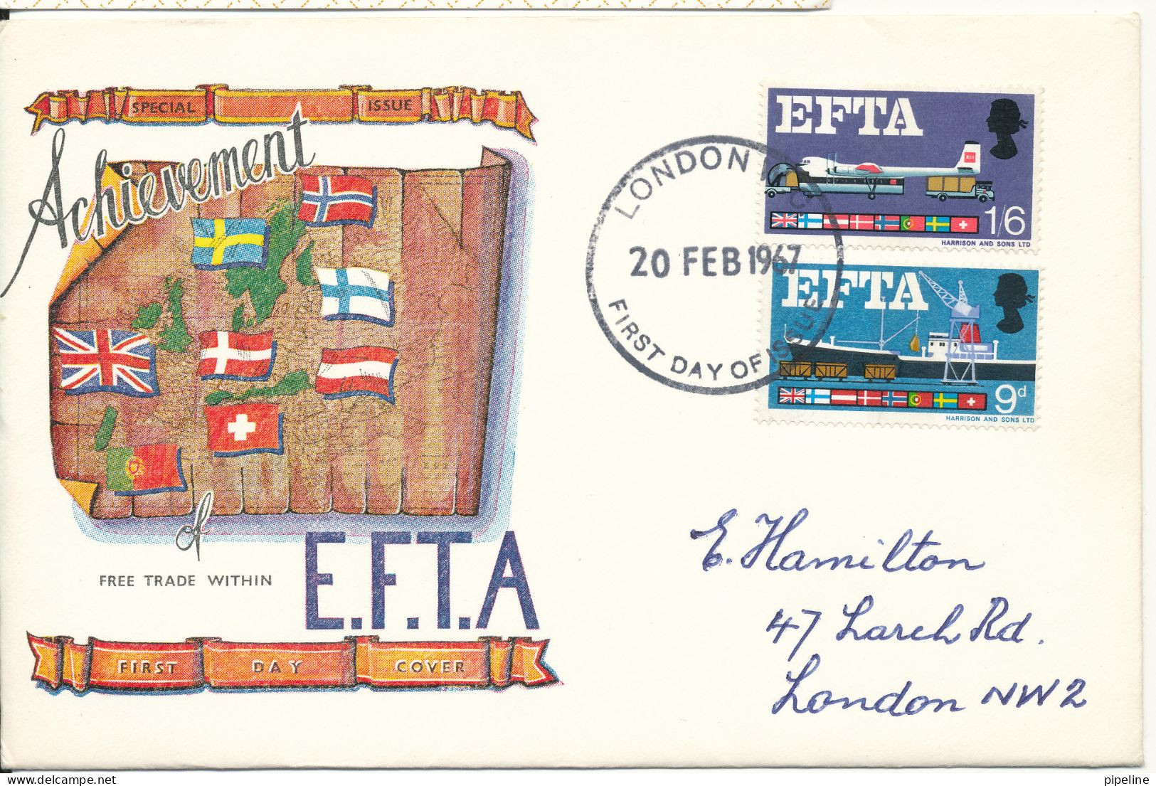 Great Britain FDC 20-2-1967 Complete Set EFTA With FLAG Cachet - 1952-1971 Dezimalausgaben (Vorläufer)