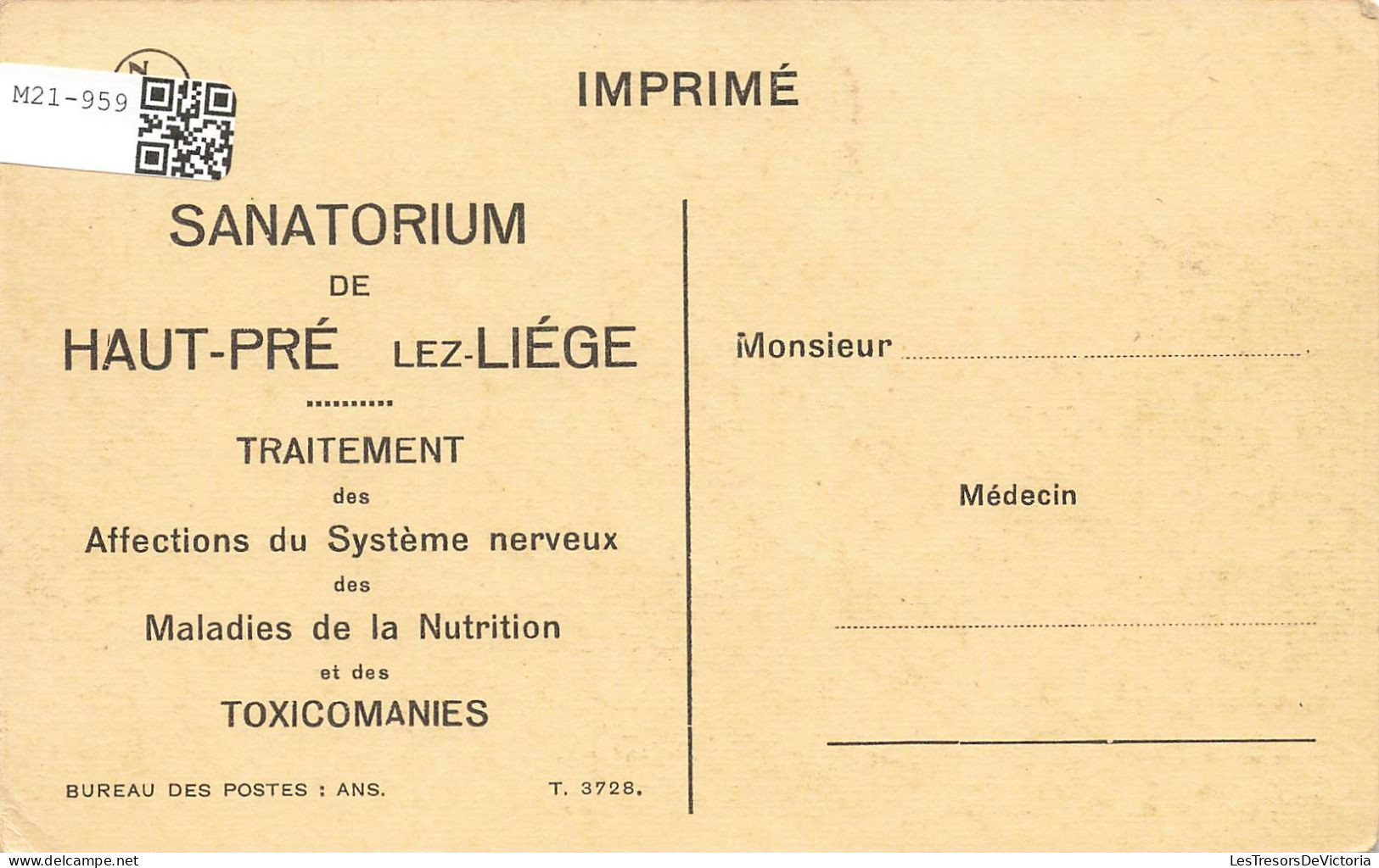 PUBLICITE - Sanatorium De Haut Pré Lez Liège - Traitement Des Affections Du Système Nerveux - Carte Postale Ancienne - Publicité