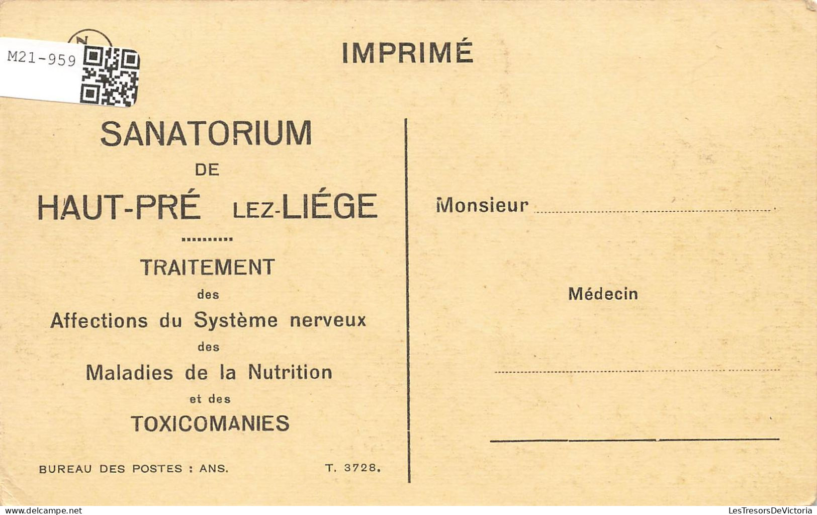 PUBLICITE - Sanatorium De Haut Pré Lez Liège - Traitement Des Affections Du Système Nerveux - Carte Postale Ancienne - Werbepostkarten