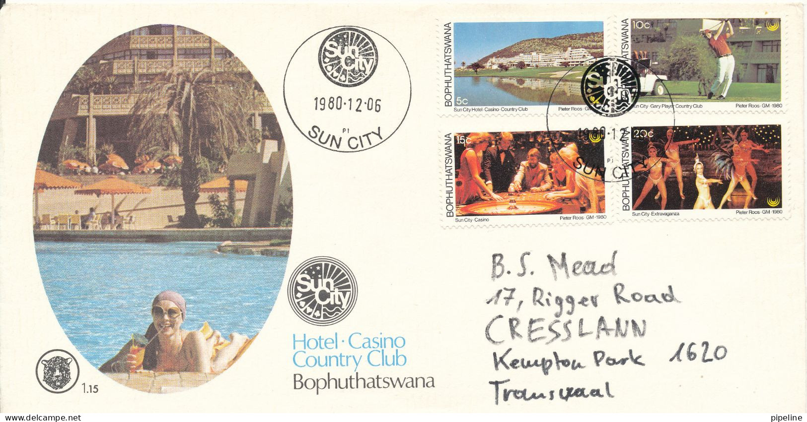 Bophuthatswana FDC 6-12-1980 Hotel - Casino Country Club Complete Set Of 4 With Cachet Sent To Transwaal - Bophuthatswana