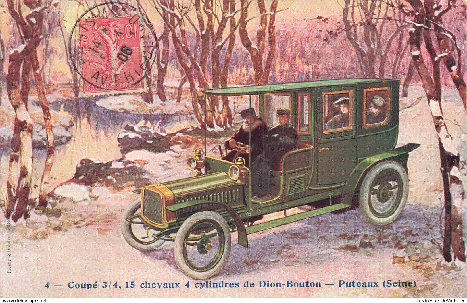 FRANCE - Puteaux - Coupé - 15 Chevaux  4 Cylindres De Dion-Bouton - Dessin - Colorisé - Carte Postale Ancienne - Puteaux