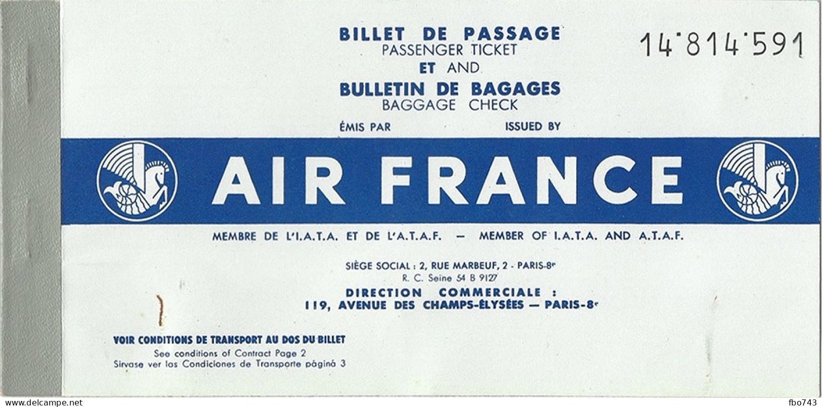 1959 Ticket Air France Tunis-Marseille - Europa