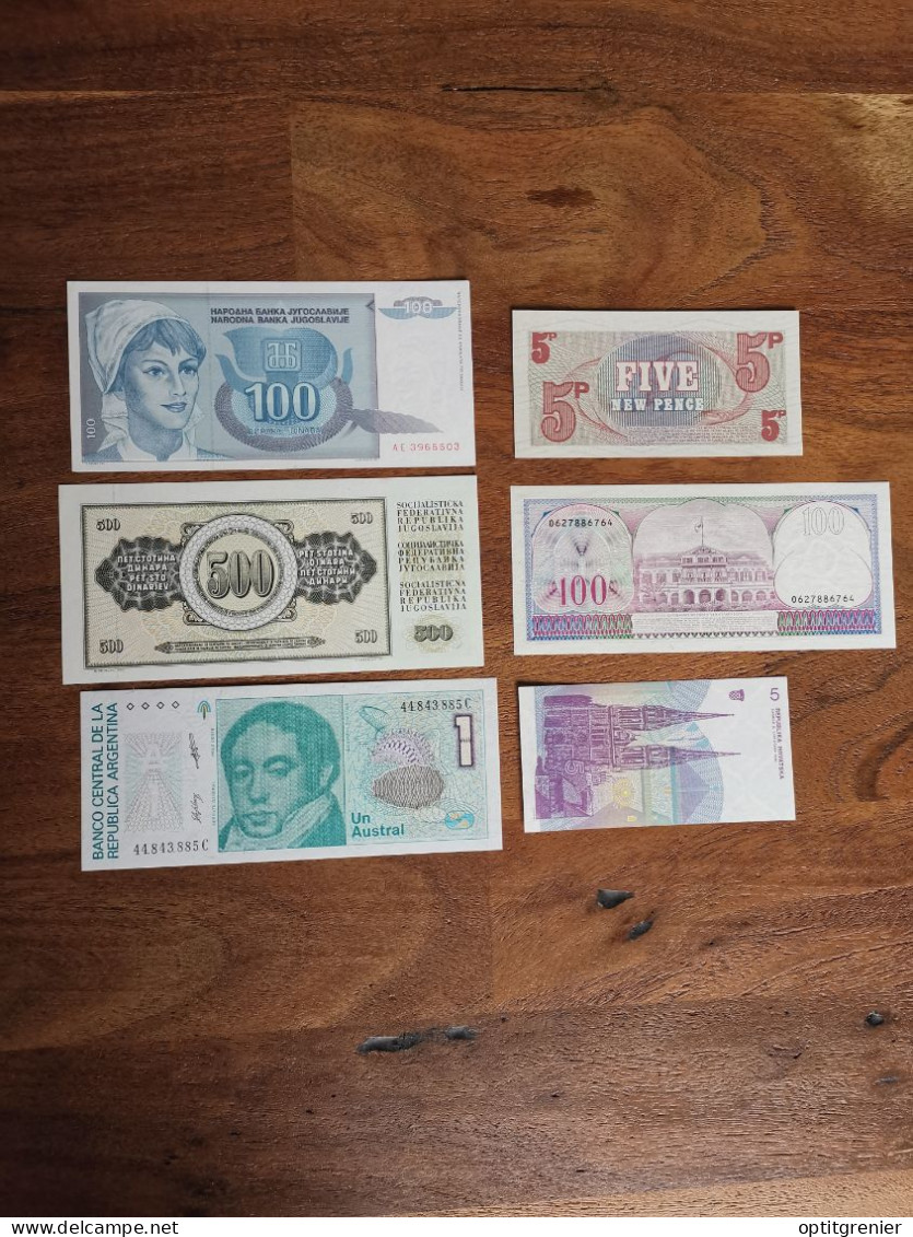 LOT N°5    6 BILLETS UNC MONDE - Collections & Lots