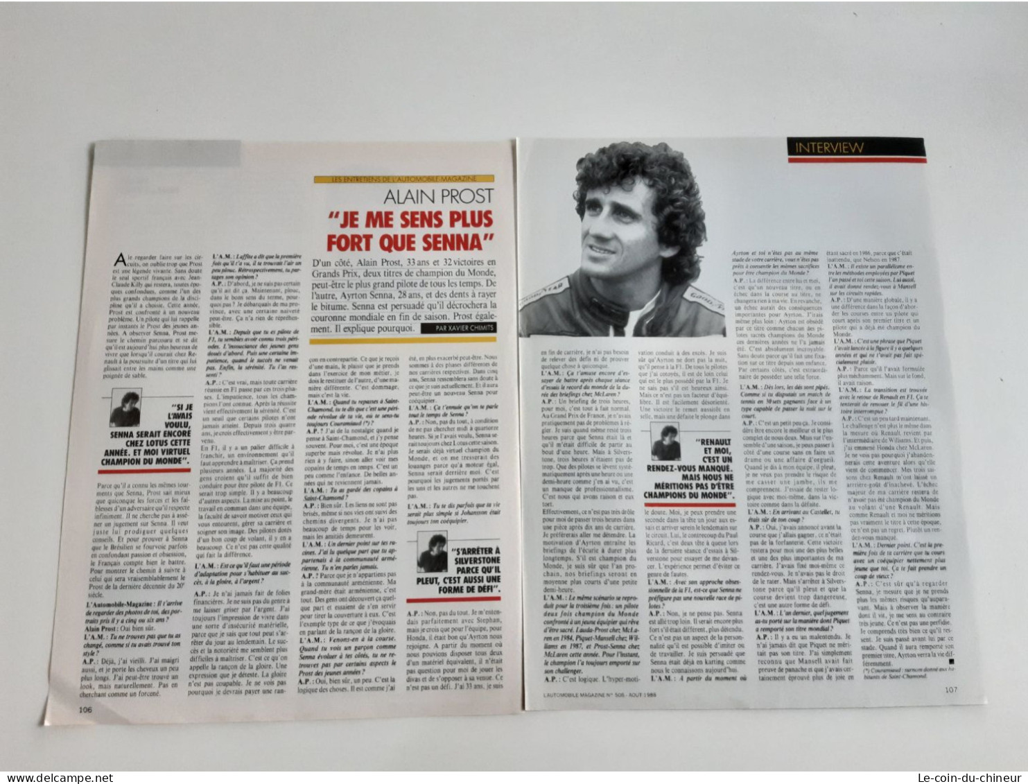 Coupure De Presse Interview Alain Prost - Automovilismo - F1