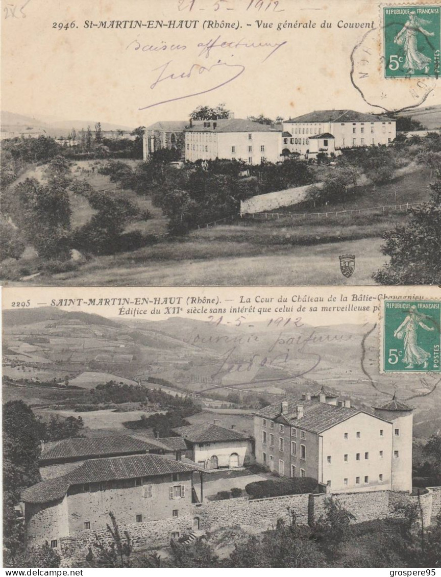 SAINT MARTIN EN HAUT VUE GENERALE ROCHEFORT + VUE GENERALE DU COUVENT + LA COUR DU CHATEAU...1912 - Sonstige & Ohne Zuordnung