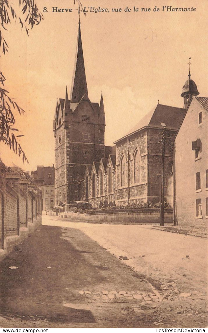 BELGIQUE - Herve - L'Eglise, Vue De La Rue De L'Harmonie - Carte Postale Ancienne - Herve