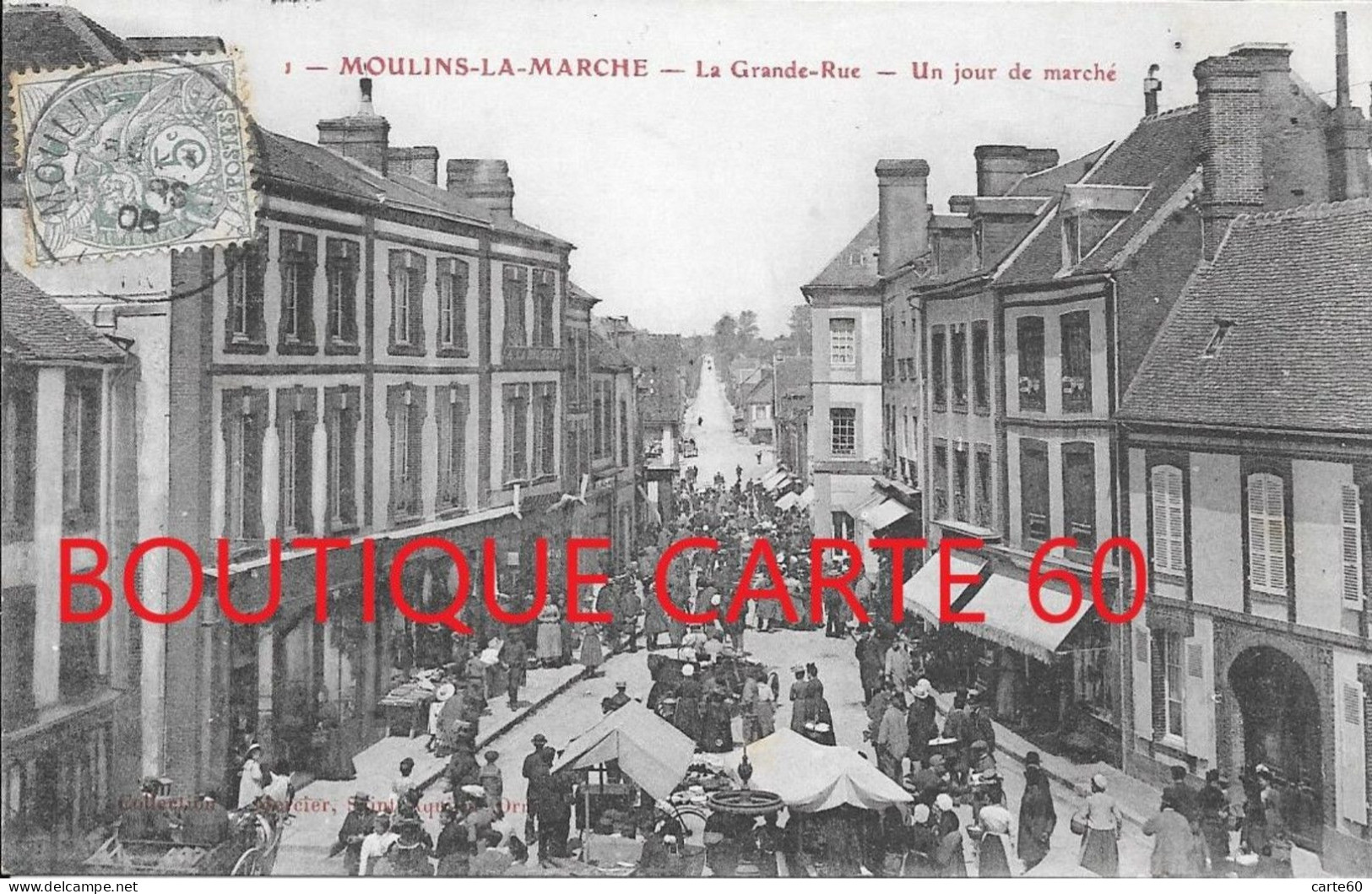 MOULINS LA MARCHE - LA GRANDE RUE - UN JOUR DE MARCHE - Moulins La Marche