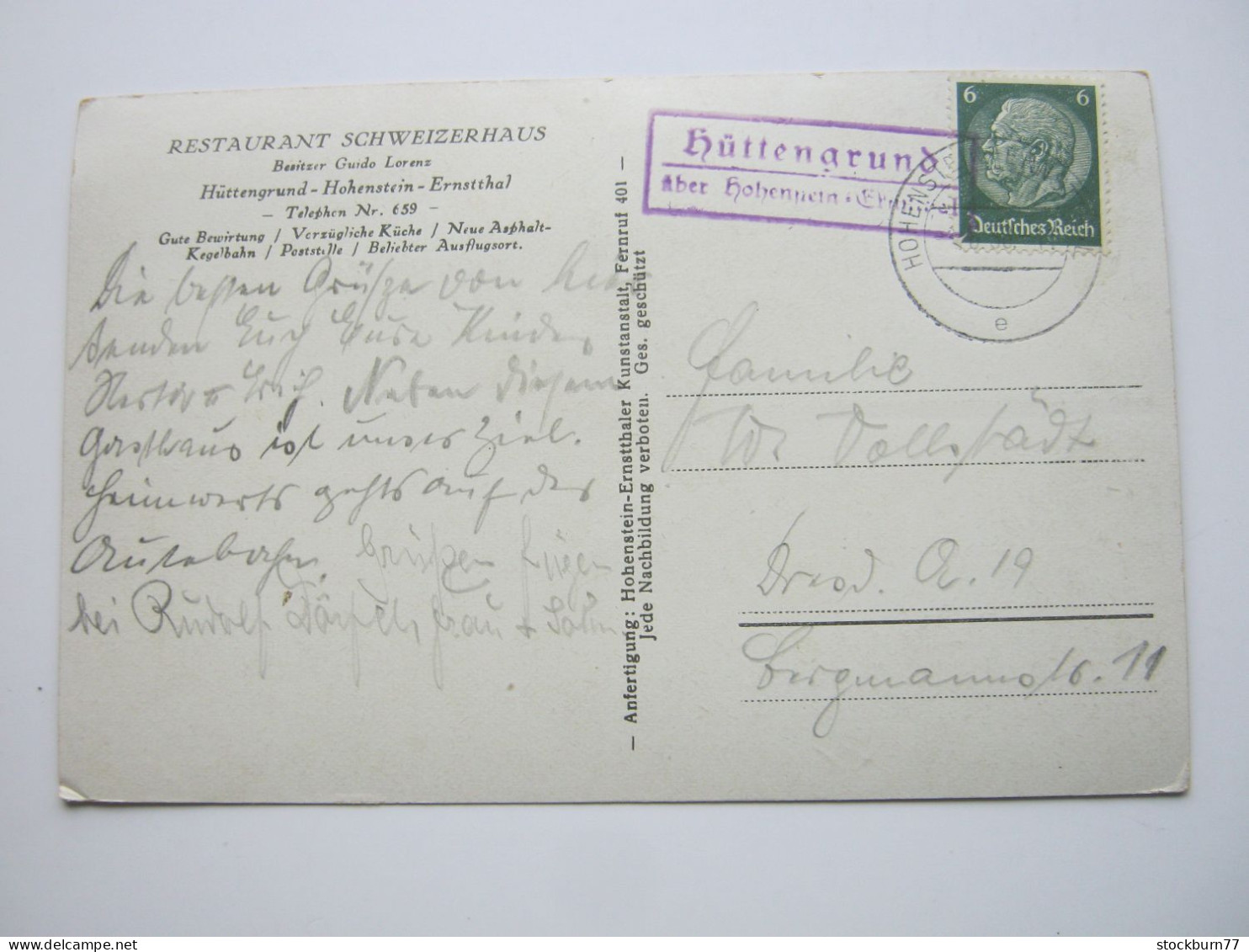 Hüttengrund, Hohenstein- Ernstthal , Schöne Karte  Um 1936 Mit Landpoststempel - Hohenstein-Ernstthal