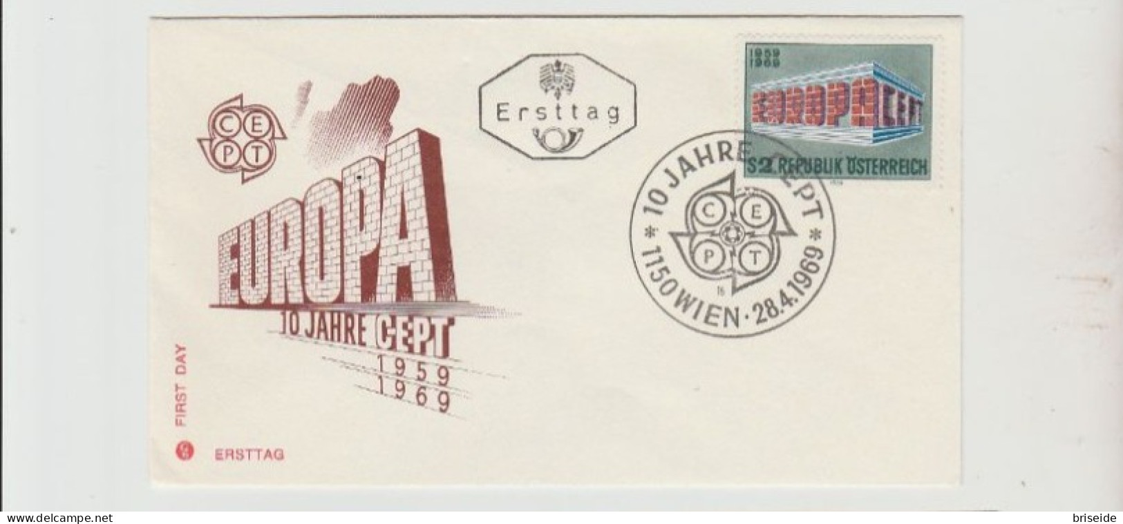 1969 N.1 BUSTA EUROPA CEPT PREMIER JOUR D'EMISSION FIRST DAY COVER ERSTTAGSBRIEF 1°GIORNO EMISSIONE OSTERREICH AUSTRIA - 1969