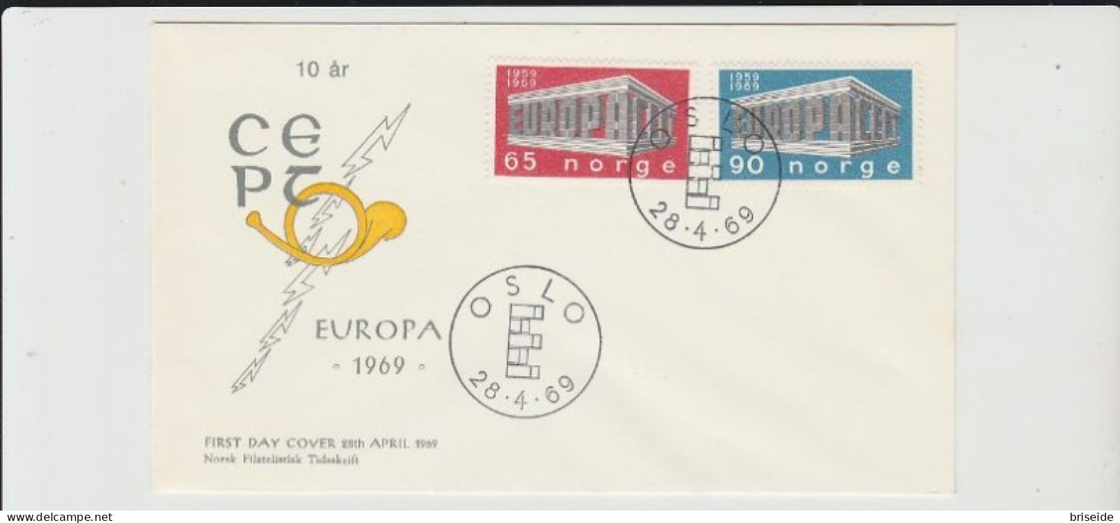 1969 N.1 BUSTA EUROPA CEPT PREMIER JOUR D'EMISSION FIRST DAY COVER ERSTTAGSBRIEF 1°GIORNO EMISSIONE NORGE - 1969