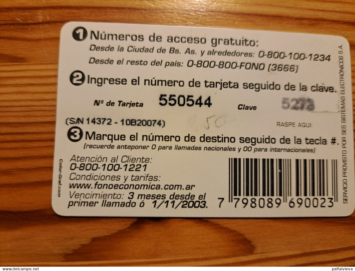 Prepaid Phonecard Argentina, Fono Economica - Pig - Argentine