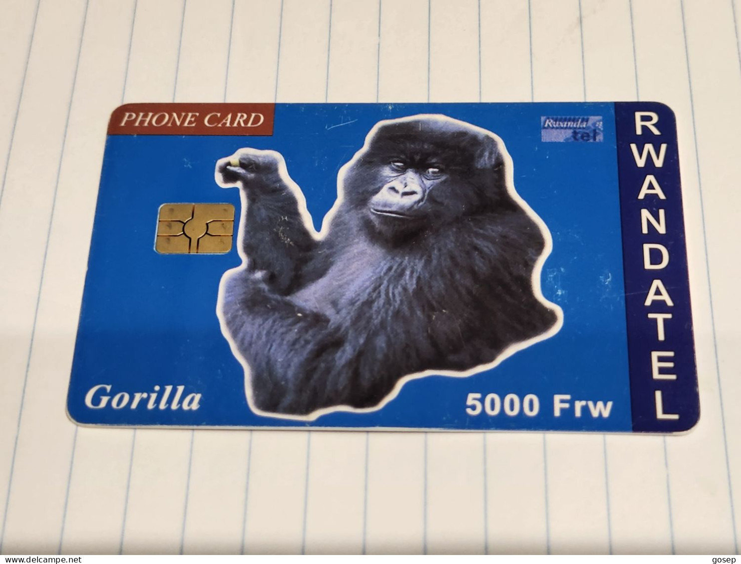 RWANDA-(RWA-06)-GORILLA-(8)-(5000FRW)-(0050-019291)(tirage-20.000)-used Card+1card Prepiad Free - Rwanda